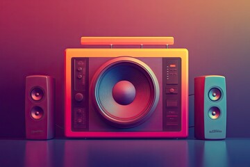 Sound speaker 3d vector. Stereo audio system loudspeaker. Smart boombox woofer and realistic radio receiver for dance music, podcast listen and voice assistant device. generative ai