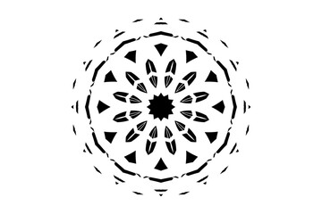 Concentric mandala with star-centered design, surrounded by feather motifs and intricate geometric patterns
