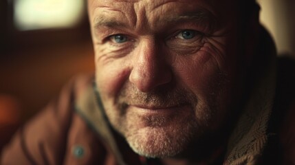 Fototapeta premium Close-up Portrait of a Senior Man with Wrinkles and Blue Eyes