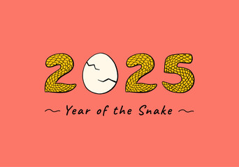 2025 Year of the Snake, Lunar Chinese New Year horizontal greeting card with egg hatching