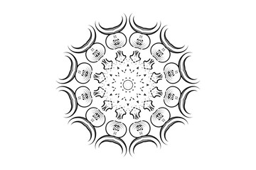 Symmetrical mandala with star-like center and concentric circles, featuring petal patterns on a light background
