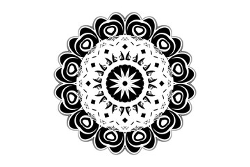Symmetrical mandala with intricate patterns and eye-like central motif on a light background for balance and harmony

