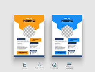 Hiring Job flyer design, We are hiring Job advertisement flyer poster template, employee hiring flyer template