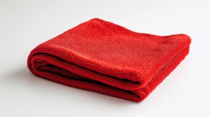 A Folded Red Terrycloth Towel on a White Background