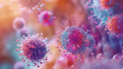 Close-up of a Pink and Blue Virus with Spiky Protrusions