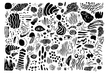 Modern illustration set of scribble marker and ink patterns. Hand drawn texture.