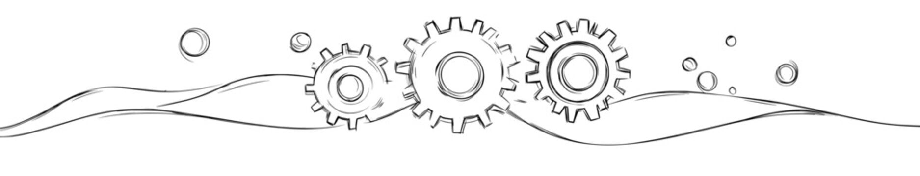 recommend clip art: Line art illustration of gear wheels, continuous single line drawing