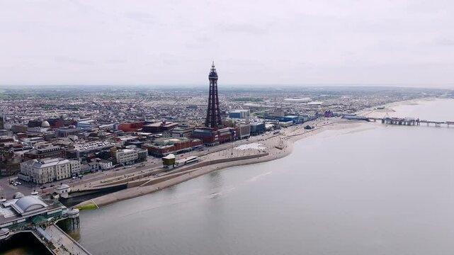 Wide of Blackpool Tower Drone