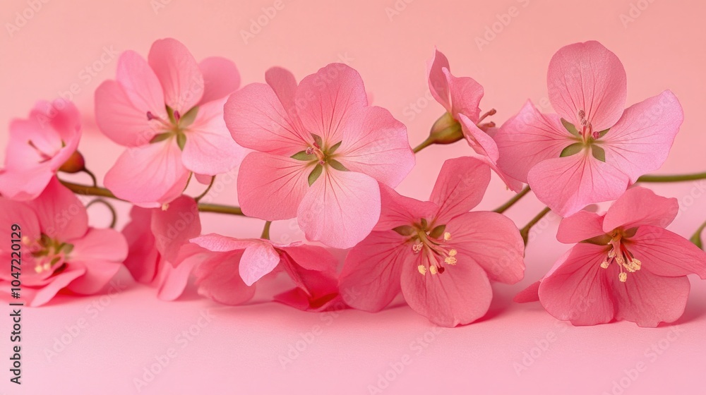 Poster a cluster of pink flowers sits atop a pink background, creating a harmonious and visually appealing 