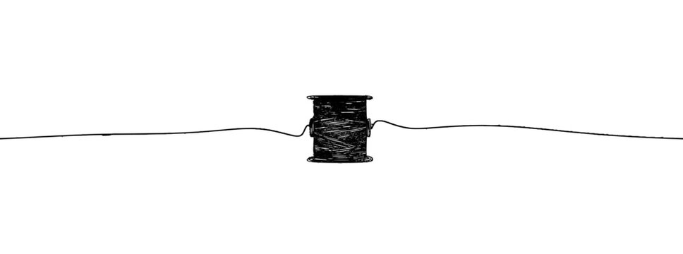 recommend clip art: Drawing of a single editable line of spool of thread. Simplified spool icon for needlework and tailoring. Modern illustration.