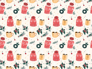 Christmas seamless pattern, New Year's and Christmas festival seamless pattern in a 2D doodle illustrator style