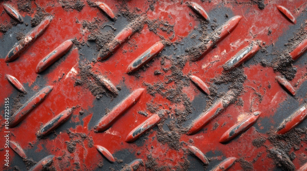 Poster close-up view of a bright red metal surface with texture and imperfections