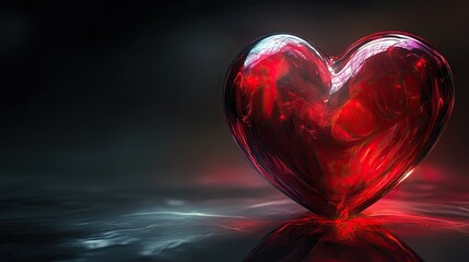 Red heart on a sleek black background, with a transparent glow. The aesthetic design exudes romance and passion, perfect for love-themed visuals.