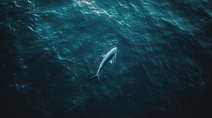 A solitary blue shark swimming effortlessly in the open ocean
