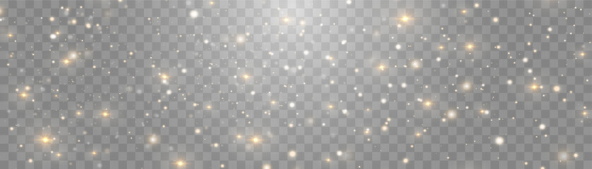 Magical light dust, dusty shine. Flying particles of light. Christmas light effect. Sparkling particles of fairy dust glow in transparent background. Vector illustration on png.