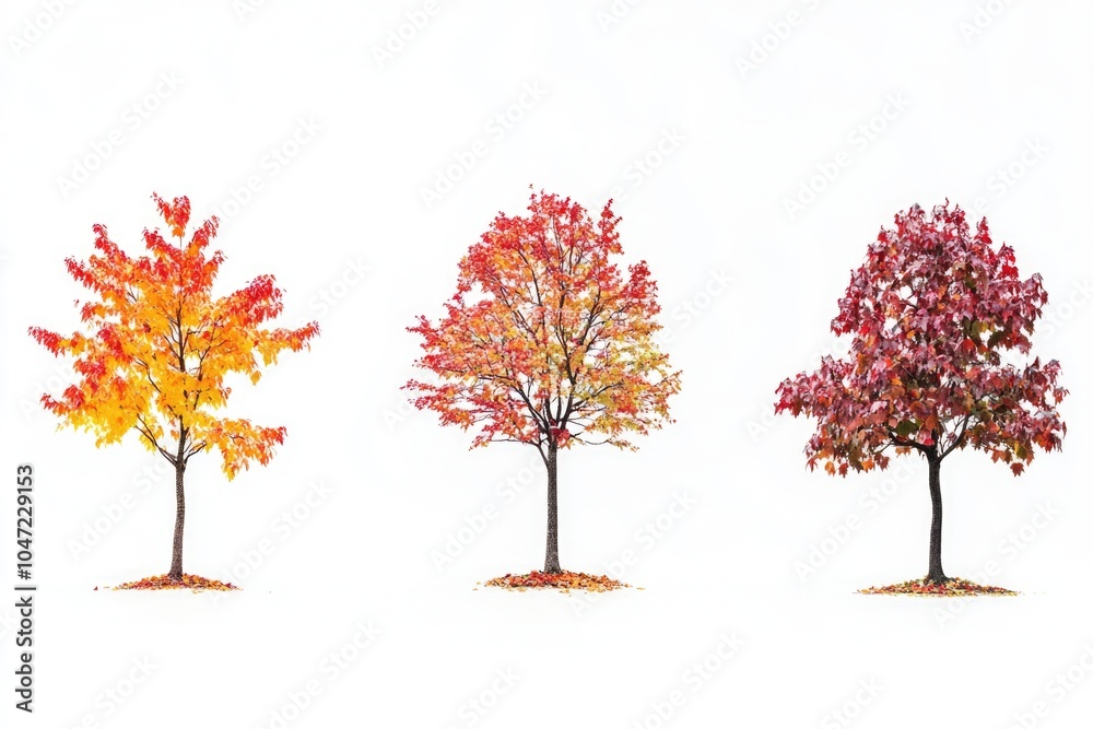 Poster Four trees with different colors standing on a white surface