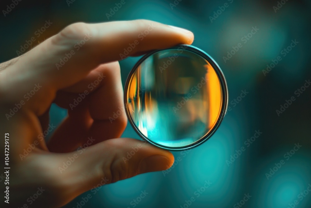 Poster Close-up of a person examining an object with a magnifying glass, for illustration or documentation purposes