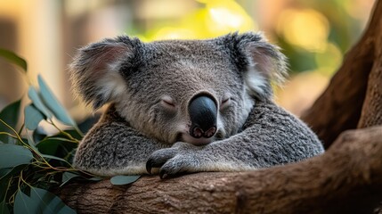 Obraz premium Koalas Sleeping Peacefully in Their Trees at the Zoo