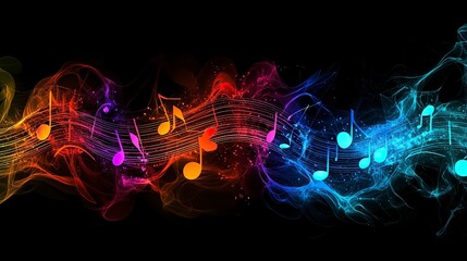 Obraz premium Wave of music melody notes with clef. Musical notes stave line pattern symbols icon, vector. Music notes background, Music notes wave icon. generative ai