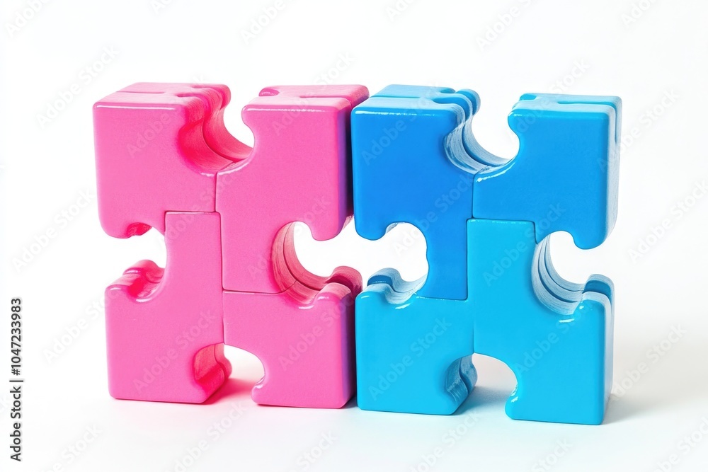 Poster two puzzle pieces stacked on top of each other, ready for completion