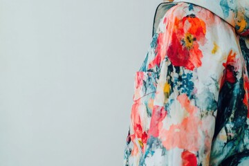 Woman wearing a colorful floral jacket