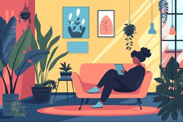 A person taking a mental health break in a cozy, quiet room at work, promoting mental health in the workplace,