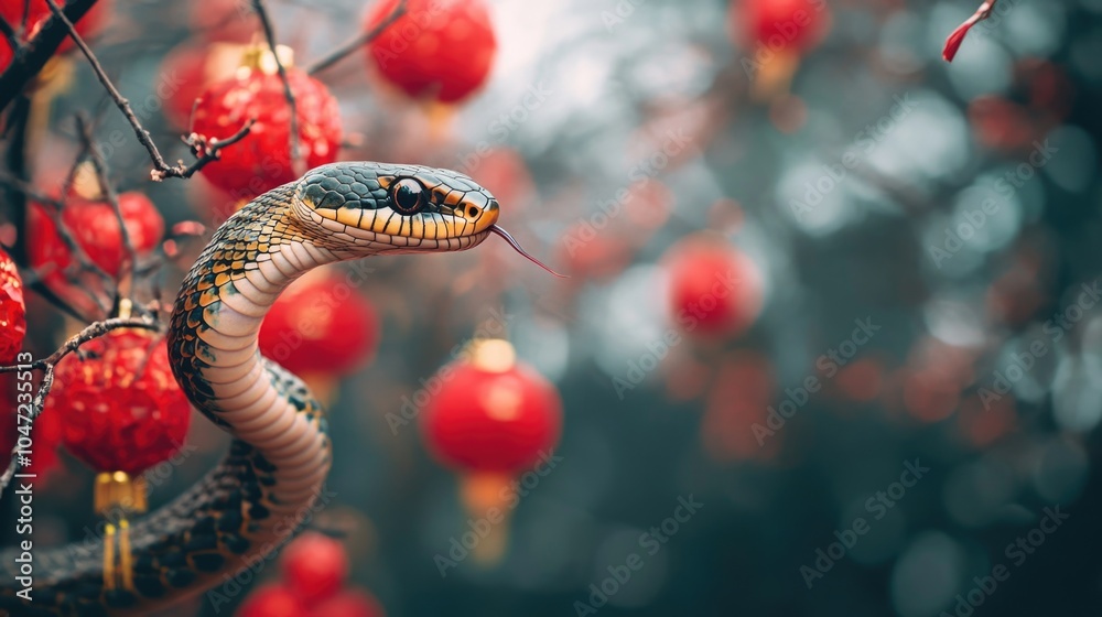 Poster A snake coiled around a tree branch, possibly hunting or resting