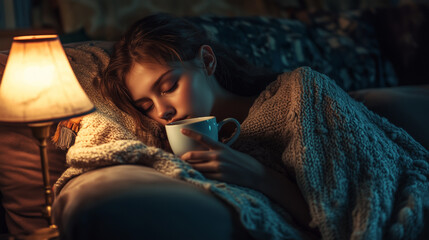 Obraz premium ソファーで眠る女性
