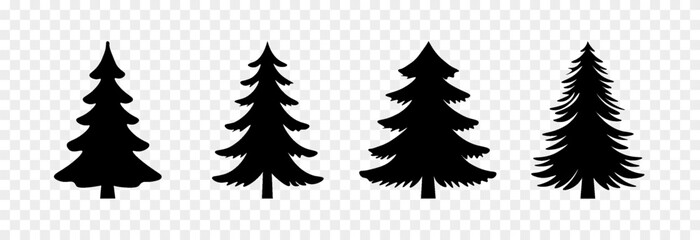 Obraz premium Set of vector silhouettes of Christmas trees PNG. Christmas tree, pine, overlay texture.