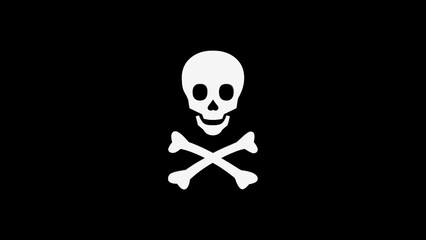 skull and crossbones logo icon loopable rotated white color on black background