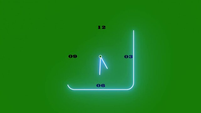 Analog clock icon color animated. Clock icon with moving arrows rooted in the circle on deep green background Clock icon.
