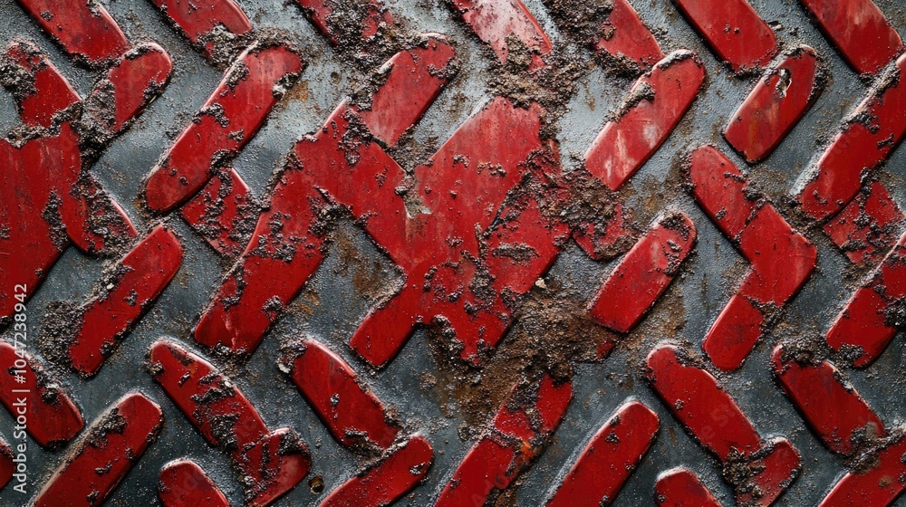 Poster close-up shot of a red metal surface with reflections and texture