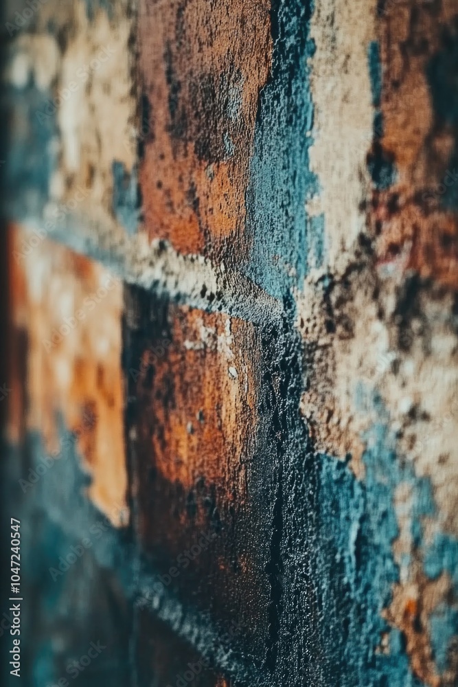 Poster close-up shot of a brick wall with visible rust and weathering