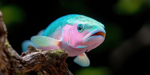 Colorful Tropical Fish Swimming in Aquarium with Black Background