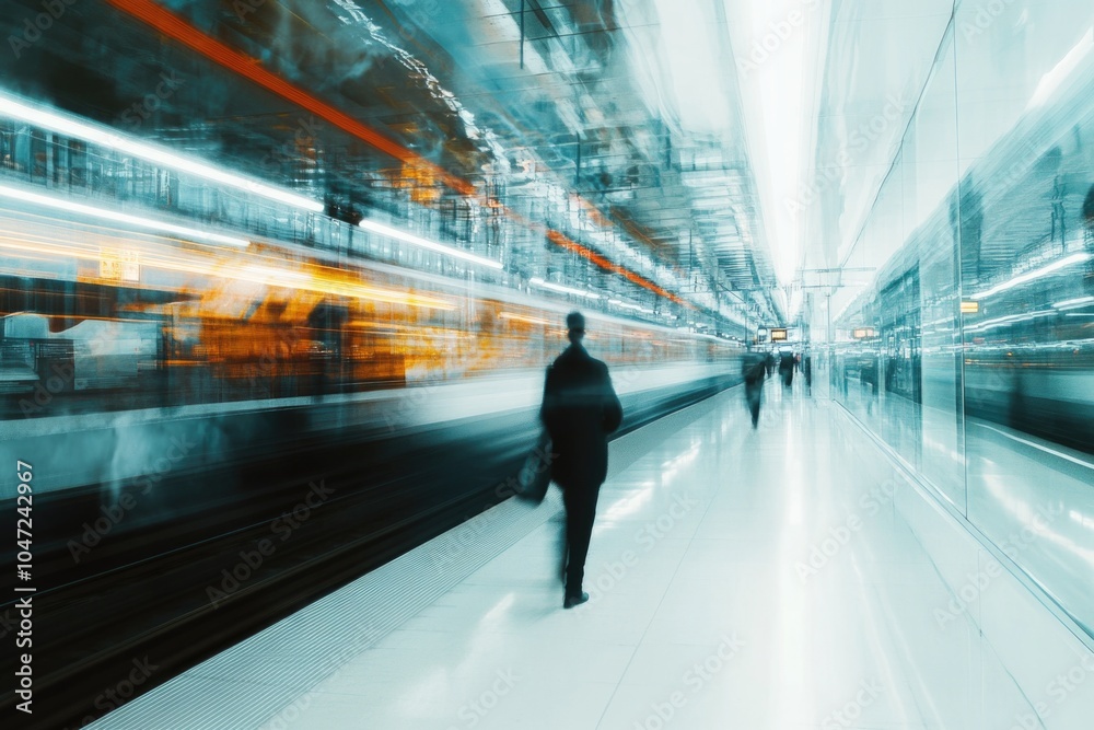 Poster a person walking alone on a dimly lit subway platform