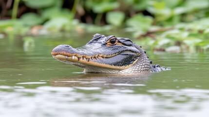 Fototapeta premium Alligator Head Emerging From Water Wildlife Photography Reptile Nature Wild Animal