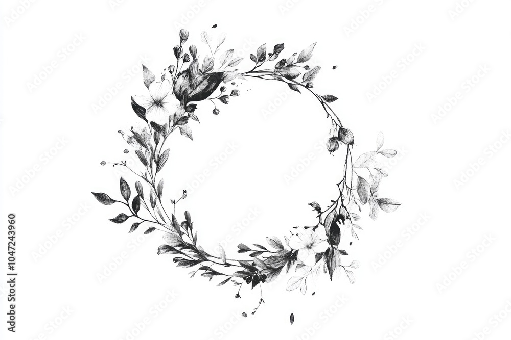 Poster a classic wreath made of various flowers in a simple yet elegant design