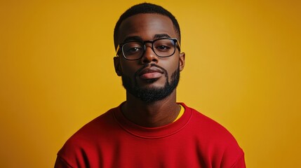 Obraz premium A person wearing red sweater and glasses, possibly for casual daily life or as part of uniform for specific job or role