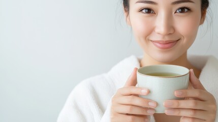 Beautiful Japanese Woman Holding Tea Cup