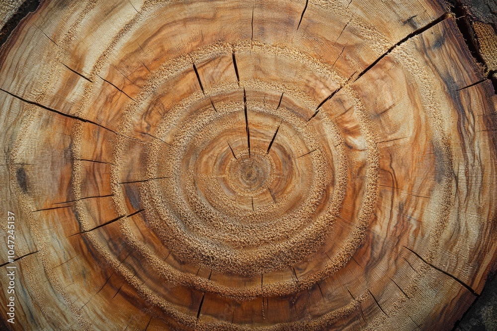 Poster A close-up shot of a tree trunk with a circular cut, suitable for use in illustrations or designs where a unique natural element is needed