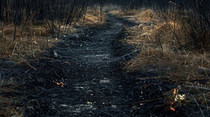 Fototapeta premium A Path Through Burned Grass and Twigs