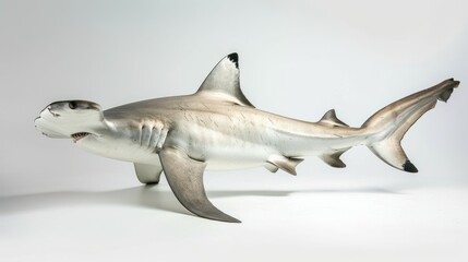 Fototapeta premium A Great Hammerhead Shark Swimming Against a White Background