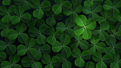 Green clovers leaves group background, 3d render