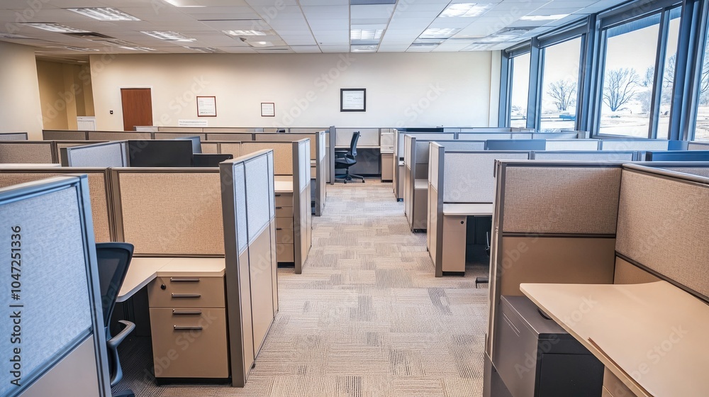 Poster Empty cubicles standing in a row in an office