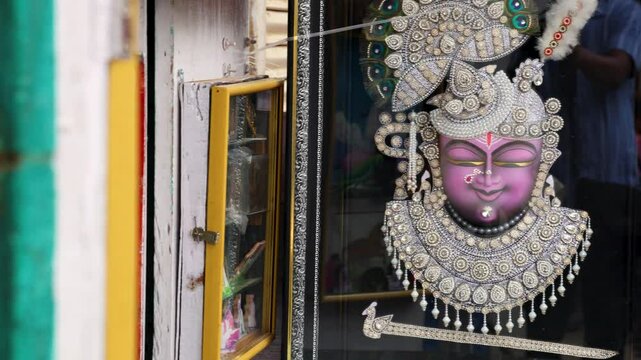 Isolated Statue of Hindu Lord Shrinathji the holy little krishna in Meditation from unique angle