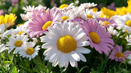 Obraz premium Close up of Beautiful White and Pink Daisies in a Garden