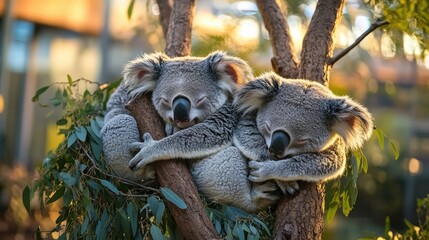 Naklejka premium Koalas Relaxing in Trees at the Zoo