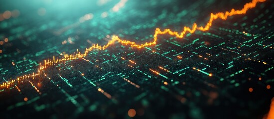 Abstract visualization of data trends with glowing lines and a grid background.