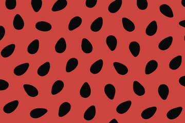 Obraz premium Red watermelon texture with abstract watermelon seeds pattern vector background