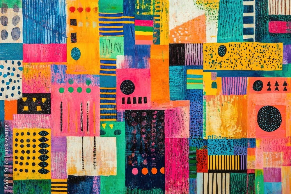 Poster colorful abstract painting with geometric shapes and patterns